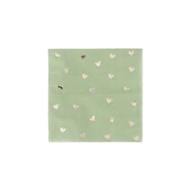 Lot de 20 serviettes - Petits Cœurs Vert de Gris et Or - Artyfêtes