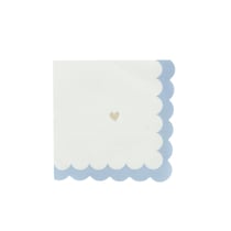Lot de 16 serviettes - Petits Cœurs Bleu Orage, Blanc et Or - Artyfêtes