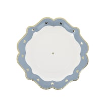 Lot de 8 assiettes - Petits Cœurs Bleu Orage, Blanc et Or - Artyfêtes