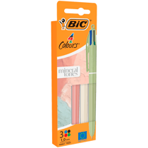  Lot de 3 stylos-bille 4 couleurs BIC - Pastel - Bleu, rouge, vert, noir - Pointe moyenne 