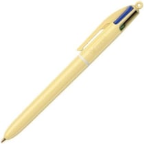 Stylo bille 4 couleurs BIC - Pastel jaune - Bleu, rouge, vert, noir - Pointe moyenne
