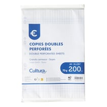 Feuilles doubles perforées A4 - 200 pages 70 g - Grands carreaux Séyès - Cultura