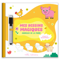 Mes dessins magiques : Animaux de la ferme : Efface et recommence ! Avec un feutre effaçable inclus