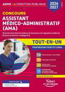 Concours Assistant médico-administratif (AMA) Tout-en-un : Branches Secrétariat médical et Assistance de régulation médicale - Externe et interne - Catégorie B (édition 2026/2027)