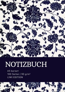 Floral blau - Notizbuch A5 kariert - 100 Seiten 90g/m² - Soft Cover - FSC Papier : Notebook Journal Tagebuch Diary A5 kariert