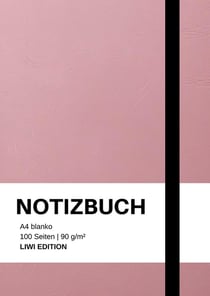 Notizbuch A4 blanko rosa - 100 Seiten Soft Cover - FSC Papier : Notebook A4 weißes Papier unliniert - 90g/m²