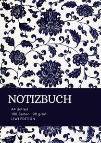 Notizbuch A4 dotted - 100 Seiten Soft Cover - floral blau - FSC Papier : Bullet Journal A4 punktiert - 90g/m²