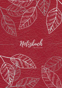 Notizbuch Tagebuch A5 liniert - 100 Seiten 90g/m² - Soft Cover - Silberne Blätter auf rot - FSC Papier : Notebook - Diary - A5 - Paperback