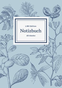 Notizbuch schon gestaltet mit Leseband - A5 Hardcover blanko - 100 Seiten 90g/m² - floral hellblau - FSC Papier : Notebook A5 Hardcover blanko