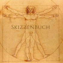 Skizzenbuch 1000 Seiten - quadratisch 21 x 21 cm - weißes Papier 90g/m² - Da Vinci - FSC Papier : Sketchbook zum Skizzieren - schon gestaltet mit Leseband - gebunden blanko - Motiv "Der vitruvianische Mensch