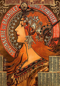 Notizbuch schon gestaltet mit Leseband - A5 Hardcover blanko - Jugendstil - 100 Seiten 90g/m² - FSC Papier : Notebook A5 - Art nouveau - Journal Hardcover blanko - Alfons Mucha "Savonnerie de Bagnolet"