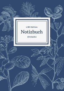 Notizbuch schon gestaltet mit Leseband - A5 Hardcover blanko - 100 Seiten 90g/m² - floral dunkelblau - FSC Papier : Notebook A5 Hardcover blanko