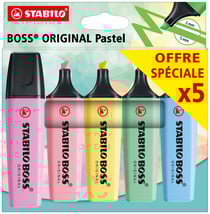 5 surligneurs Stabilo Boss Original - Pastel - Format special