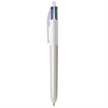 Stylo bille 4 couleurs BIC - Pearl gris - Bleu, rouge, vert, noir - Pointe moyenne