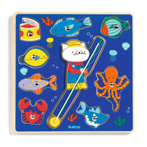Puzzle en bois 9 pièces et jeu de pêche à la ligne Djeco - Puzz & Fish Color