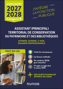 Concours Assistant (principal) territorial de conservation du patrimoine et des bibliothèques - Externe, interne, 3e voie, examens professionnels - Catégorie B - Tout-en-un (édition 2027/2028)