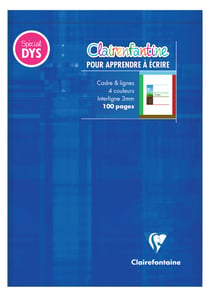 Bloc écriture spécial DYS Clairefontaine - Bleu - A5 14,8 x 21 cm - 100 pages lignées 3 mm avec cadre