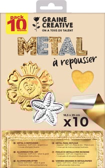 10 feuilles métal à repousser or / argent - Graine Créative - 185 x 290mm