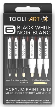 Set de 6 marqueurs acryliques Tooli Art - Noir & Blanc 