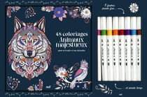 Coffret coloriages : Animaux majestueux : Un carnet à colorier avec des feuilles détachables et 8 feutres