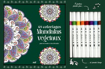 Coffret coloriages : Mandalas végétaux : Un carnet à colorier avec des feuilles détachables et 8 feutres