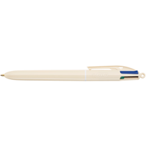 Stylo bille 4 couleurs BIC - Minéral - Corps Beige - Bleu, vert, rouge et noir - Pointe moyenne