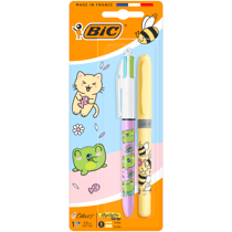 Lot de 2 Stylos bille 4 couleurs BIC - Série Kawaii - Pointe moyenne