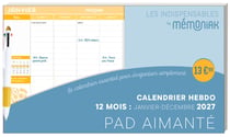 Calendrier hebdomadaire janvier-décembre : Pad aimanté avec stylo 4 couleurs (édition 2027)