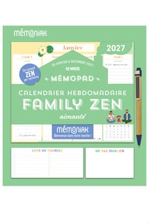Mémopad calendrier hebdomadaire aimanté Family zen 12 mois (édition 2027)