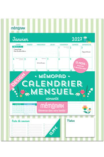 Mémopad calendrier mensuel aimanté : Design janvier : décembre 12 mois (édition 2027)