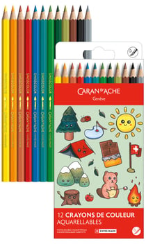 Set de 12 crayons de couleurs Swisscolor Caran d'Ache - Kawaii Swiss Moutains