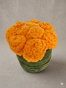Bouquet à crocheter Plassard - Roses jaune, vase vert