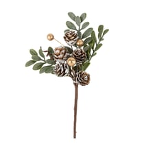 Branche de buis, baies et pommes de pin enneigés Artyfêtes - Vert et or - 19 cm