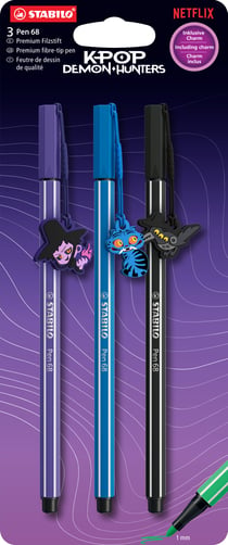 Lot de 3 stylo feutres STABILO Pen 68 - KPop Demon Hunters + 1 pendentif charm