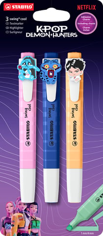 Lot de 3 stylo surligneurs STABILO - Swing Cool - KPop Demon Hunters + clips charms