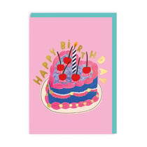 Carte de vœux Ohh Deer - Happy birthday gâteau coeur