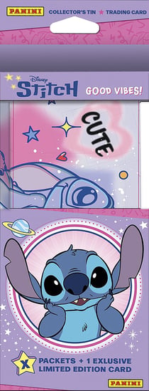 5 pochettes de cartes à collectionner Stitch 2026 + 1 carte en édition limitée dans une boîte en métal - Panini - Modèle aléatoire - Produit vendu à l'unité