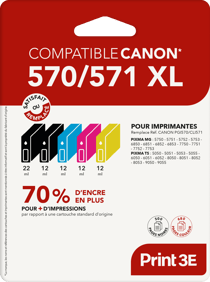 Pack de 5 cartouches d'encre Print3E - compatibles Canon PGI-570 XL / CLI-571 XL - Noir, Noir Photo, Cyan, Magenta, Jaune