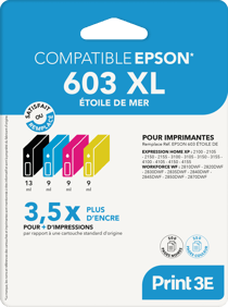 Pack de 4 cartouches d'encre Print3E - compatibles Epson 603 XL - Noir, Cyan, Magenta, Jaune
