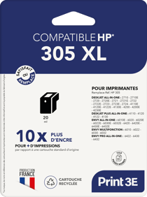 1 Cartouche d'encre Print3E - compatible HP 305 XL - Noir
