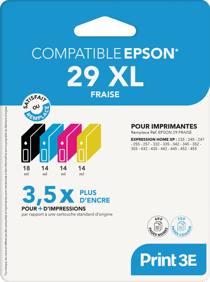 Pack de 4 cartouches d'encre Print3E - compatibles Epson 29 XL - Noir, Cyan, Magenta, Jaune