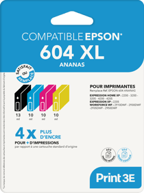 Pack de 4 cartouches d'encre Print3E - compatibles Epson 604 XL - Noir, Cyan, Magenta, Jaune