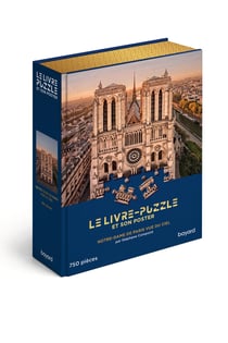 Le livre-puzzle et son poster : Notre-Dame de Paris vue du ciel par Stéphane Compoint