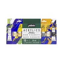 Coffret de 10 tubes 20 ml de peinture acrylique Pébéo Studio Acrylics + 1 pinceau - Fine