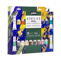 Coffret de 20 tubes 20 ml de peinture acrylique Pébéo Studio Acrylics + 1 pinceau - Fine