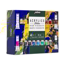 Coffret de 40 tubes 20 ml de peinture acrylique Pébéo Studio + 1 pinceau - Couleurs assorties