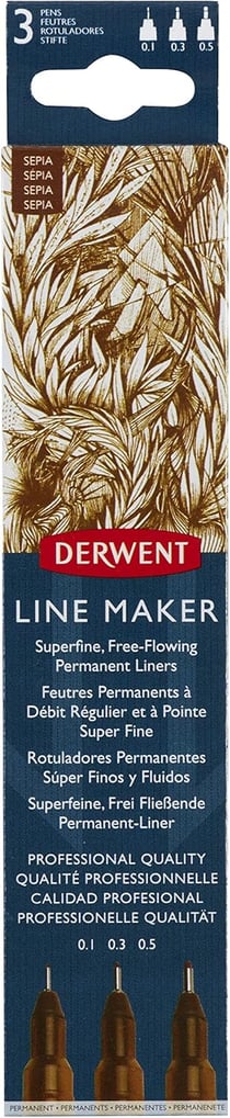 Derwent Graphik Line Maker - Feutre fin - sépia - encre pigmentée à base d'eau (pack de 3)