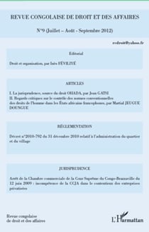 Revue congolaise de droit et des affaires n°9 - Juillet-Août-Septembre 2012