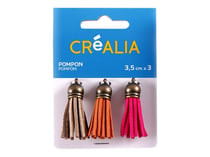 3 pompons  en suédine -  doré pailleté, orange et rose - Créalia