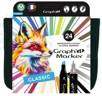 Trousse de 24 marqueurs à l'alcool double pointe Graph'it - Couleurs assorties - Basic Colors